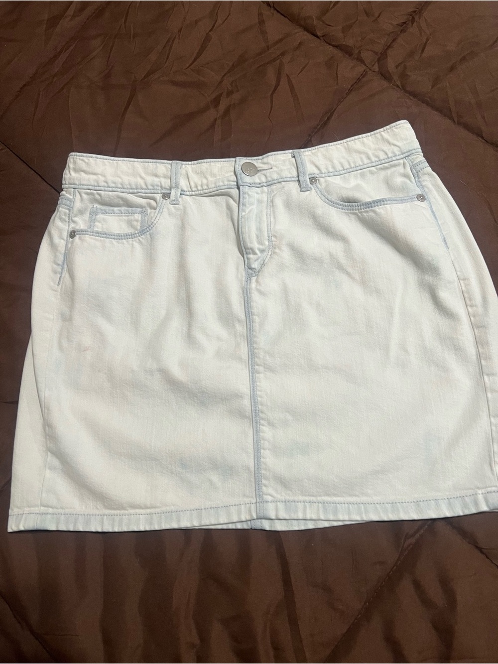 LOFT White Denim A-Line Mini Skirt